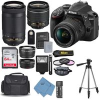 Nikon D3400 with AF-P DX NIKKOR 18-55mm f/3.5-5.6G VR + Nikon AF-P DX NIKKOR 70-300mm f/4.5-6.3G ED Lens + 64GB, Deluxe Accessory Bundle and Ultimate Deals Cleaning Accessories