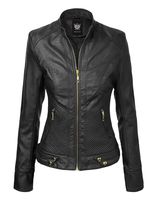Lock and Love LL WJC747A Womens Dressy Vegan Leather Biker Jacket S Black