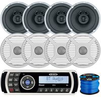 Jensen MS2ARTL AM/FM/USB Bluetooth Stereo w/App Control - 4 x Jensen Marine MS650 6.5" Waterpoof Coaxial Speakers - 4 x 6.5 Removable Marine Audio Grilles (White) - Speaker Wire