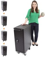 Line Leader 4 Pack Compact Mobile Charging Cart for Chromebooks, Laptops, Tablets and More - Charge and Store 16 Devices, Includes Power Strip and Locking Cabinet (4 Pack/12.13 in x 23.25 in x 34 in)