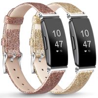 AK [2 Pack] Leather Bands Compatible with Fitbit Inspire HR/Inspire/Ace 2 Soft Sport Leather Wristbands Classic Replacement Strap for Women Men (01 Glistening Rose Gold/Glistening Champagne Gold)