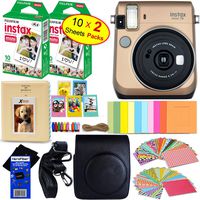 Fujifilm instax Mini 70 Instant Film Camera (Stardust Gold) + Fujifilm instax Mini Instant Film (20 Sheets) + Custom Case + Assorted Frames + Photo Album + 60 Colorful Sticker Frames + HeroFiber