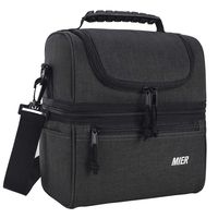 MIER 2 Compartment Lunch Bag for Men Women, Leakproof Insulated Cooler Bag for Work, School, Dark Grey, Medium