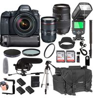 Canon EOS 6D Mark II with 24-105mm f/4 L is II USM + Tamron 70-300mm + 128GB Memory + Canon Camera Bag + Pro Battery Bundle + Power Grip + Microphone + TTL SpeedLight + Pro Filters,(24pc Bundle)