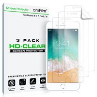 amFilm Screen Protector for iPhone 8, 7, 6S, 6 (3 Pack) HD Clear, Flex Film, Case Friendly