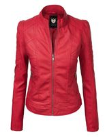 LL WJC746A Womens Vegan Leather Motorcycle Jacket XXL RED
