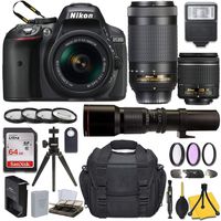 Nikon D5300 DSLR Camera with AF-P DX NIKKOR 18-55mm f/3.5-5.6G VR + AF-P DX NIKKOR 70-300mm f/4.5-6.3G ED + 500mm Preset Lens and Basic Travel Kit