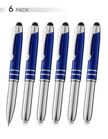 SyPen Stylus Pen for Touchscreen Devices, Tablets, iPads, iPhones, Multi-Function Capacitive Pen with LED Flashlight, Ballpoint Ink Pen, 3-in-1 Metal Pen, 6PK, Blue