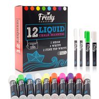 FREELY 12 Chalk Markers (7 NEON+5 WHITE) for Chalkboard, Liquid Chalk Markers, Liquid Chalk Pens, Great for Blackboards and Windows, Erasable Neon and White Marker and Pen, Tweezer and Labels included