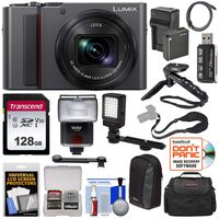 Panasonic Lumix DC-ZS200 4K Wi-Fi Digital Camera (Silver) with 128GB Card + Battery & Charger + 2 Cases + Flash + Video Light + Tripod/Grip + Kit