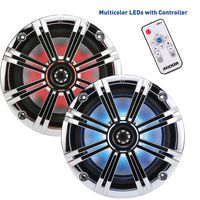 Kicker 8 Inch KM-Series Marine Chrome Grill Speaker Bundle 41KM84LCW with 41KMLC LED Remote