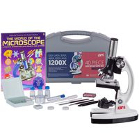 AmScope 1200X 40-pcs Kids Student Beginner Microscope Kit with Slides, LED Light, Carrying Box and Book"The World of The Microscope"