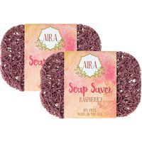 Aira Soap Saver - Soap Dish & Soap Holder Accessory - BPA Free Shower & Bath Soap Holder - Drains Water, Circulates Air, Extends Soap Life - Easy to Clean, Fits All Soap Dish Sets - Raspberry Two Pack