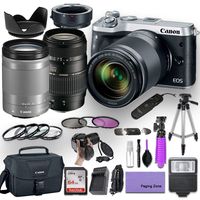 Canon EOS M6 Mirrorless Camera (Silver) with 2 Lens (Canon 18-150mm f/3.5-6.3 is STM Lens and Tamron 70-300mm f/4-5.6 Lens) and EF/EF-M Mount Adapter Bundled with Premium Accessories (15 Items)