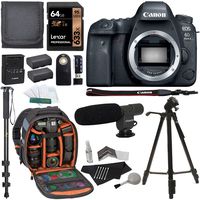 Canon EOS 6D Mark II Digital SLR Camera Body, Sandisk Ultra 64GB U3 2 Pack, Ritz Gear Camera Backpack, Tripod, Replacement Battery, Cleaning Kit, Monopod, and Accessory Bundle