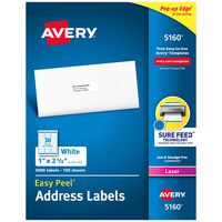 Avery Address Labels with Sure Feed for Laser Printers, 1" x 2-5/8", 3,000 Labels (5160)