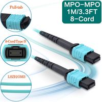 SPEEDWOLF 1M / 3.3FT 8 Fibers Type B OM3 MPO - MPO Patch Cord Cable Female/Female LSZH FTTH MPO to MPO Optical Fiber PatchCord Jumper for 10G QSFP+ and 100G QSFP28 Transceivers Compatible MTP Aqua