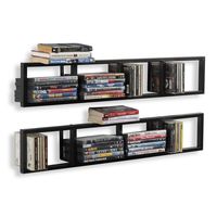 Wall Mount 34 Inch Media Storage Rack CD DVD Organizer Metal Floating Shelf Set of 2 Black