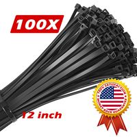 100 Pack of Black Cable Ties - 12" x 0.2" - Premium Nylon Zip Ties - Heavy Duty UV and Heat Resistant Tie Wraps