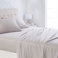 AmazonBasics Lightweight Super Soft Easy Care Microfiber Sheet Set with 16" Deep Pockets - California King, Taupe Gingham