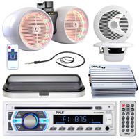 Pyle PLCD43MRB Bluetooth MP3 USB SD Stereo Receiver Bundle Combo With Waterproof Cover + 2x 6.5'' Inch 2 Way Coaxial Speakers + 6.5" LED Dual Tower Speakers + 400-Watt Amplifier + Enrock Radio Antenna