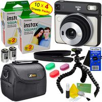 Fujifilm instax Square SQ6 Instant Film Camera (Pearl White) + 2 Instax Square Twin Film Packs (40 Sheets) + 3 Color Filters + Carrying Case + Tripod + 2 Batteries + Strap + HeroFiber Cloth