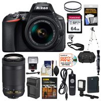 Nikon D5600 Wi-Fi Digital SLR Camera with 18-55mm VR & 70-300mm DX AF-P Lenses + 64GB Card + Case + Flash + Video Light + Battery/Charger + Tripod Kit