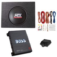 MTX Audio 10" 300W Subwoofer + Q Power Truck Enclosure + Boss 1100W AB Amplifier