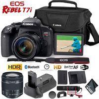Canon EOS Rebel T7i DSLR Camera 18-55mm Lens + Battery Grip + Microphone