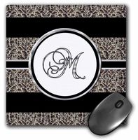 Elegant Black White Ocelot Animal Print Monogram Letter M - Mouse Pad, 8 by 8 inches (mp_180734_1)