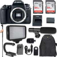 Canon EOS 77D DSLR Camera (Body Only) + 120 LED Video Light + Large Monopod + 128GB Memory + Shotgun Microphone + Camera & Flash Grip Handle Stabilizer