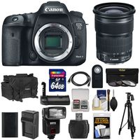 Canon EOS 7D Mark II GPS Digital SLR Camera Body with 24-105mm IS STM Lens + 64GB Card + Case + Battery + Tripod + Grip + Flash + Kit