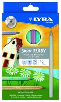 LYRA Super Ferby Giant Triangular Colored Pencil, Lacquered, 6.25mm Lead Core, Set of 12 Pencils, Assorted Metallic Colors (3721122)