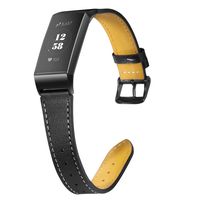 Wearlizer Compatible with Fitbit Charge 3 Bands for Women Slim Leather Replacement Fit Charge hr 3 Special Edition Rose Gold Band Accessories Strap (Bold Black)