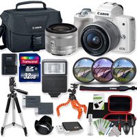 Canon EOS M50 Mirrorless Digital Camera (White) with 15-45mm STM Lens Kit with Premium Accessory Bundle