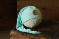 AMOS and SAWYER Knotted Sleeping Hat, Newborn Photography Prop (Newborn, Mint - Round Button)