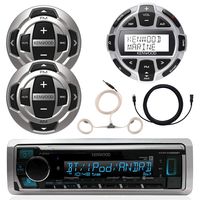 Kenwood Marine Boat Yacht Digital Media USB AUX Bluetooth Stereo Receiver (No CD), 1x Kenwood Digital LCD Display Wired Remote, 2X Wired Remote, 22" Enrock AM/FM Antenna, 7 Meter 22 Ft Extension
