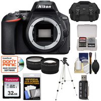 Nikon D5600 Digital SLR Camera Body with 32GB Card + Case + Tripod + Tele/Wide Lens Kit (Certified Refurbished)