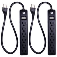GE 6 Outlet Power Strip 2 Pack, 2 Ft. Power Cord, Switched Power Strip, Integrated Circuit Breaker, Overload Protection, Wall Mountable, 3 Prong, UL Listed, Black, 44180