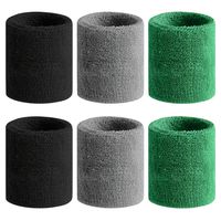 Beace Sweatband Sports Wristband for Men and Women, Moisture Wicking Athletic Cotton Terry Cloth Sweatband for Tennis, Running, Gym, Working Out, 6pcs, 2Black 2Gray 2DP Green
