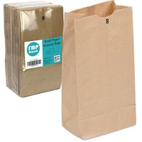 [200 Pack] Kraft Paper Bags 12.4 x 6 x 4" 8 LB Grocery Lunch Retail Shopping Durable Bleached Barrel Sack