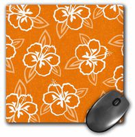 3dRose LLC 8 x 8 x 0.25 Inches Mouse Pad, Hawaiian Hibiscus Flower Print - Orange and White (mp_77499_1)