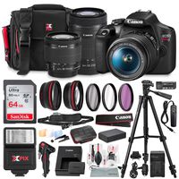 Canon T7 EOS Rebel DSLR Camera with EF-S 18-55mm f/3.5-5.6 is II and 55-250mm f4-5.6 is STM Lenses + UV Filter Kit & 64GB SD Card Deluxe Bundle