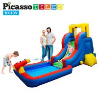 PicassoTiles KC108 Water Slide Park Inflatable Bouncing House w/ Pool Area (Splash Zone), Climbing Wall, Shower Head Sprays Mounts, Water Cannon Mount and Heavy Duty GFCI ETL Certified 385W Blower