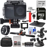 Vivitar DVR794HD 1080p HD Wi-Fi Waterproof Action Video Camera Camcorder (Black) with Remote, Helmet, Bike & Suction Cup Mounts + 32GB Card + Case + Power Bank Grip Kit
