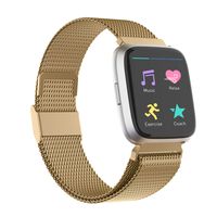 POY Compatible for Fitbit Versa Bands, Replacement for Stainless Steel Mesh Fitbit Versa Lite Bands Metal Strap with Strong Magnet Lock Wristbands for Women Men Gold Small