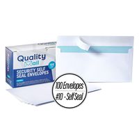 Number 10 White Envelopes, Self-Seal, Security Tinted Envelope, no Moisture Required - Windowless - Ideal for Home, Office Secure Mailing - Quick-Seal Closure - 4-1/8 x 9-1/2 Inches - (100)
