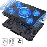 Wsky Laptop Cooler, Ultra Slim 12''-17'' inch Laptop Cooling Pad with 5 Quiet Fans and Blue LED Light, Dual 2 USB 2.0 Ports, Adjustable Mount Stand Height Angle