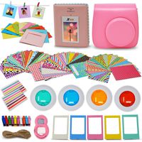Xtech - Fuji Mini 9/8 Accessories kit Includes: Flamingo Pink Mini 9 Camera Case, 60 Mini Photo Sticker Frames, Mini 9 Photo Album, 4 Mini 9/8 Colorful Filters, Large Selfie Mirror (Flamingo Pink)