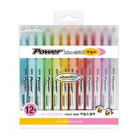 JAVAPEN rainbow pastel Highlighter brush Chisel Tip Pens (Mild colors 12 pens set)